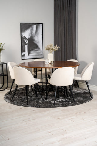 Venture Home Köpenhamn - Matbord runt - Brun / Svart+matplatsstol i sammet - Svarta ben / Beige Corduroy_6