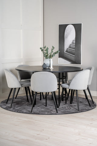 Venture Home Köpenhamn - Matbord runt - Svart / Svart+Velvet matstol - Manchester - Svart / Ljusgrå_6