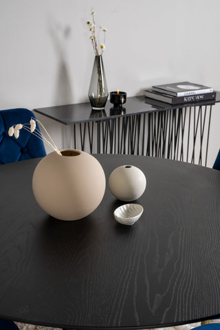Dipp Matbord - 115cm - Svart faner / svarta ben m mässingsdipp - Velvet Deluxe Stol - Blå/Matt Mässing Ben 4
