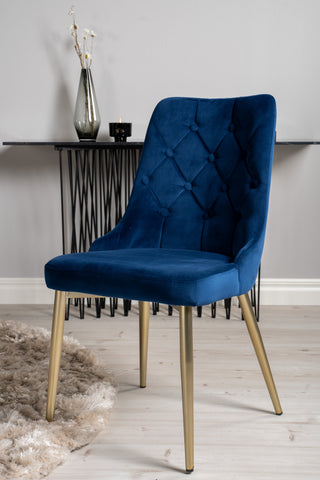 Dipp Matbord - 115cm - Svart faner / svarta ben m mässingsdipp - Velvet Deluxe Stol - Blå/Matt Mässing Ben 4