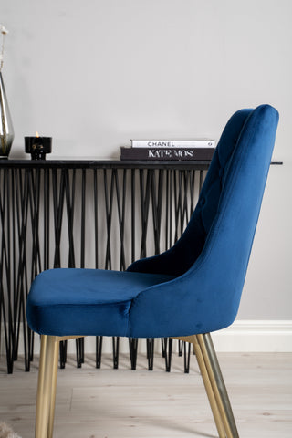 Dipp Matbord - 115cm - Svart faner / svarta ben m mässingsdipp - Velvet Deluxe Stol - Blå/Matt Mässing Ben 4