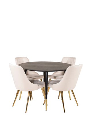 Dipp Matbord - 115cm - Svart faner / svarta ben m mässingsdipp + Velvet Deluxe Matstol - Ben i borstad mässing / Beige Velvet_4