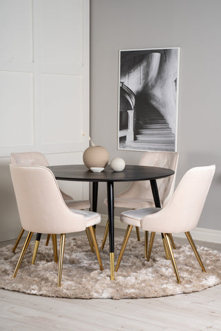 Dipp Matbord - 115cm - Svart faner / svarta ben m mässingsdipp + Velvet Deluxe Matstol - Ben i borstad mässing / Beige Velvet_4