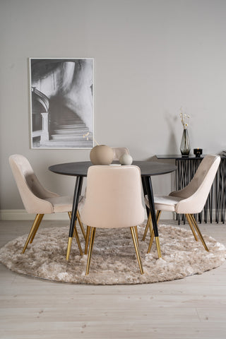 Dipp Matbord - 115cm - Svart faner / svarta ben m mässingsdipp + Velvet Deluxe Matstol - Ben i borstad mässing / Beige Velvet_4