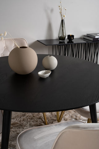 Dipp Matbord - 115cm - Svart faner / svarta ben m mässingsdipp + Velvet Deluxe Matstol - Ben i borstad mässing / Beige Velvet_4