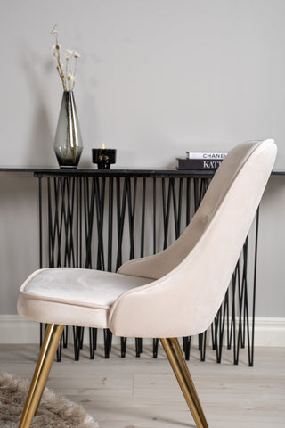 Dipp Matbord - 115cm - Svart faner / svarta ben m mässingsdipp + Velvet Deluxe Matstol - Ben i borstad mässing / Beige Velvet_4