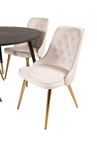 Dipp Matbord - 115cm - Svart faner / svarta ben m mässingsdipp + Velvet Deluxe Matstol - Ben i borstad mässing / Beige Velvet_4