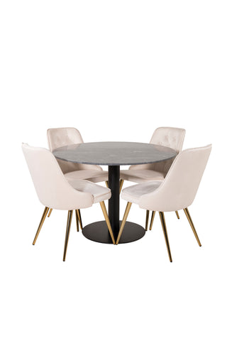 Estelle runt Matbord - Svart / Svart marmor - ø106*H75+Velvet Deluxe Dining Chair - Borstad mässingsben / Beige Velvet_4