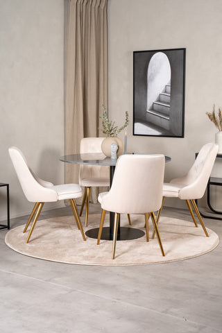 Estelle runt Matbord - Svart / Svart marmor - ø106*H75+Velvet Deluxe Dining Chair - Borstad mässingsben / Beige Velvet_4