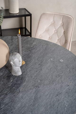 Estelle runt Matbord - Svart / Svart marmor - ø106*H75+Velvet Deluxe Dining Chair - Borstad mässingsben / Beige Velvet_4
