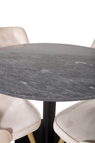 Estelle runt Matbord - Svart / Svart marmor - ø106*H75+Velvet Deluxe Dining Chair - Borstad mässingsben / Beige Velvet_4