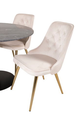 Estelle runt Matbord - Svart / Svart marmor - ø106*H75+Velvet Deluxe Dining Chair - Borstad mässingsben / Beige Velvet_4