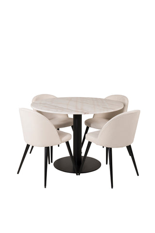 Estelle runt Matbord - Svart / Vit marmor - ø106*H75+Velvet Dining Chair - Bla
