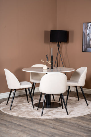 Estelle runt Matbord - Svart / Vit marmor - ø106*H75+Velvet Dining Chair - Bla