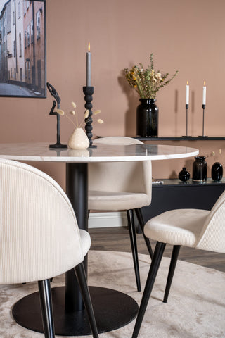 Estelle runt Matbord - Svart / Vit marmor - ø106*H75+Velvet Dining Chair - Bla