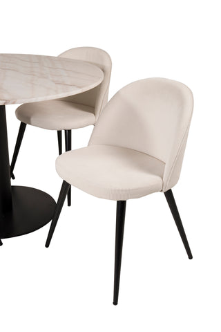 Estelle runt Matbord - Svart / Vit marmor - ø106*H75+Velvet Dining Chair - Bla