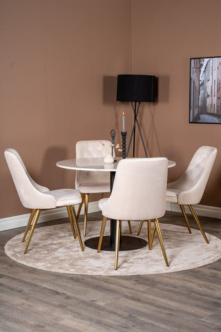 Estelle runt Matbord - Svart / Vit marmor - ø106*H75+Velvet Deluxe Dining Chair - Borstad mässingsben / Beige Velvet_4