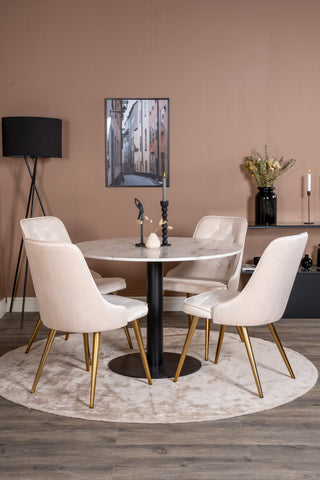 Estelle runt Matbord - Svart / Vit marmor - ø106*H75+Velvet Deluxe Dining Chair - Borstad mässingsben / Beige Velvet_4
