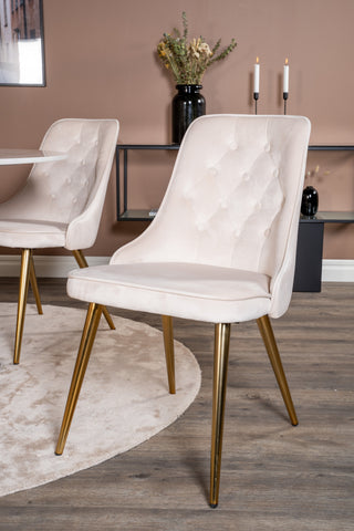 Estelle runt Matbord - Svart / Vit marmor - ø106*H75+Velvet Deluxe Dining Chair - Borstad mässingsben / Beige Velvet_4