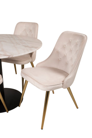 Estelle runt Matbord - Svart / Vit marmor - ø106*H75+Velvet Deluxe Dining Chair - Borstad mässingsben / Beige Velvet_4