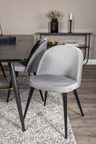 Venture Home Guld Förlängningsbord - 180/220*85*H76 Svart Faner - Svarta ben - Mässingsdetaljer+matsalsstol i sammet - Ljusgrå / Svart_6