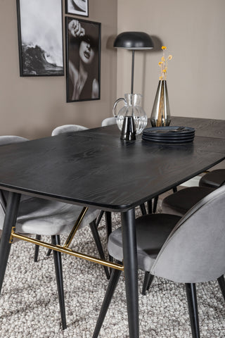 Venture Home Guld Förlängningsbord - 180/220*85*H76 Svart Faner - Svarta ben - Mässingsdetaljer+matsalsstol i sammet - Ljusgrå / Svart_6