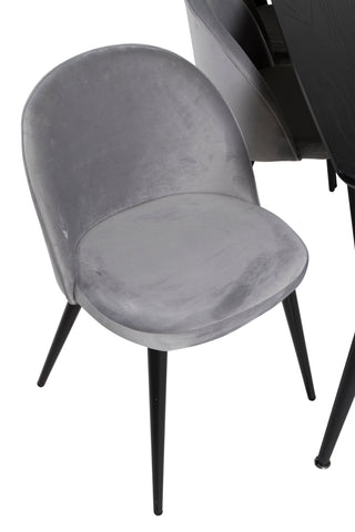 Venture Home Guld Förlängningsbord - 180/220*85*H76 Svart Faner - Svarta ben - Mässingsdetaljer+matsalsstol i sammet - Ljusgrå / Svart_6