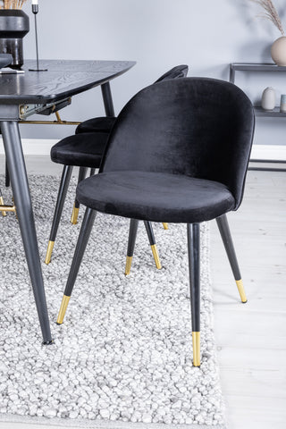 Venture Home Guld Förlängningsbord - 180/220*85*H76 Svart Faner - Svarta ben - Mässingsdetaljer+matsalsstol i sammet Mässing - Svart / Svart_6