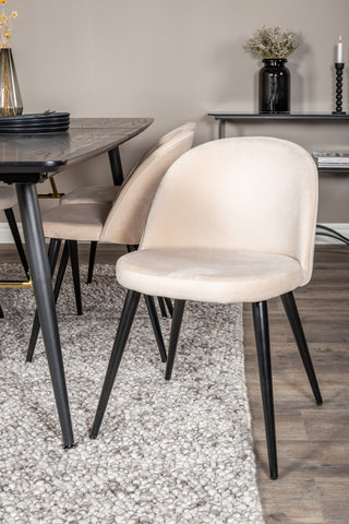 Venture Home Guld Förlängningsbord - 180/220*85*H76 Svart Faner - Svarta ben - Mässingsdetaljer+matsalsstol i sammet - Beige / Svart_6