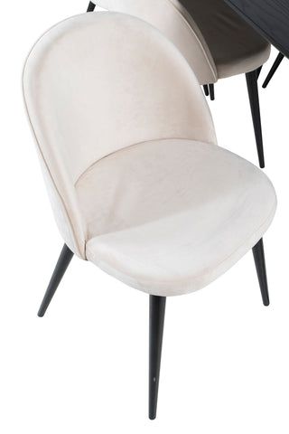 Venture Home Guld Förlängningsbord - 180/220*85*H76 Svart Faner - Svarta ben - Mässingsdetaljer+matsalsstol i sammet - Beige / Svart_6