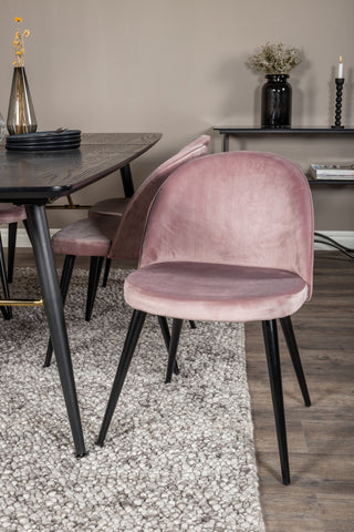 Venture Home Guld Förlängningsbord - 180/220*85*H76 Svart fanér - Svarta ben - Mässingsdetaljer+matsalsstol i sammet - Rosa / Svart_6