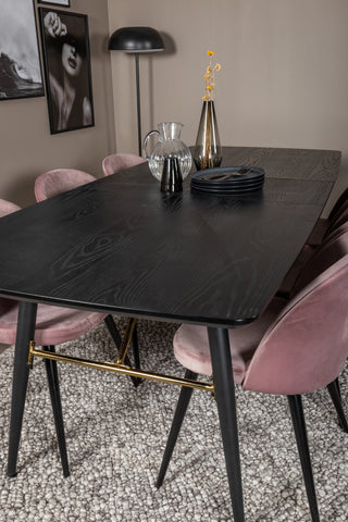 Venture Home Guld Förlängningsbord - 180/220*85*H76 Svart fanér - Svarta ben - Mässingsdetaljer+matsalsstol i sammet - Rosa / Svart_6