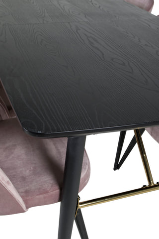 Venture Home Guld Förlängningsbord - 180/220*85*H76 Svart fanér - Svarta ben - Mässingsdetaljer+matsalsstol i sammet - Rosa / Svart_6