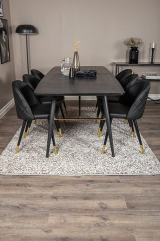 Venture Home Guld Förlängningsbord - 180/220*85*H76 Svart Faner - Svarta ben - Mässingsdetaljer+Velvet Dining Chair m. Stygn - PU - Svart / Svart_6