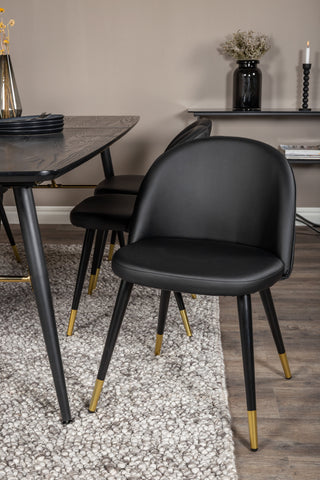 Venture Home Guld Förlängningsbord - 180/220*85*H76 Svart Faner - Svarta ben - Mässingsdetaljer+Velvet Dining Chair m. Stygn - PU - Svart / Svart_6