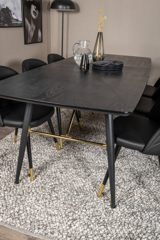Venture Home Guld Förlängningsbord - 180/220*85*H76 Svart Faner - Svarta ben - Mässingsdetaljer+Velvet Dining Chair m. Stygn - PU - Svart / Svart_6