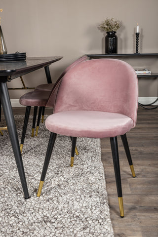 Venture Home Guld Förlängningsbord - 180/220*85*H76 Svart Faner - Svarta ben - Mässingsdetaljer+matsalsstol i sammet Mässing - Rosa / Svart_6