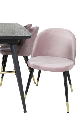 Venture Home Guld Förlängningsbord - 180/220*85*H76 Svart Faner - Svarta ben - Mässingsdetaljer+matsalsstol i sammet Mässing - Rosa / Svart_6