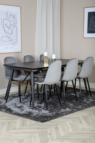Venture Home Guld Förlängningsbord - 180/220*85*H76 Svart Faner - Svarta ben - Mässingsdetaljer+Polar Matstol - Svarta ben / Ljusgrå sammet (ersätter 19902-885)_6