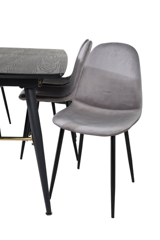 Venture Home Guld Förlängningsbord - 180/220*85*H76 Svart Faner - Svarta ben - Mässingsdetaljer+Polar Matstol - Svarta ben / Ljusgrå sammet (ersätter 19902-885)_6