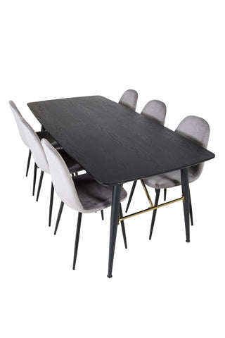 Venture Home Guld Förlängningsbord - 180/220*85*H76 Svart Faner - Svarta ben - Mässingsdetaljer+Polar Matstol - Svarta ben / Ljusgrå sammet (ersätter 19902-885)_6