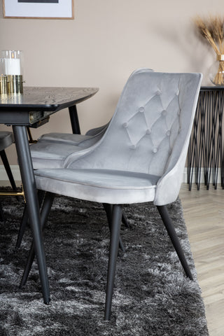 Venture Home Guld Förlängningsbord - 180/220*85*H76 Svart Faner - Svarta ben - Mässingsdetaljer+Velvet Deluxe Matstol - Ljusgrå / Svart_6