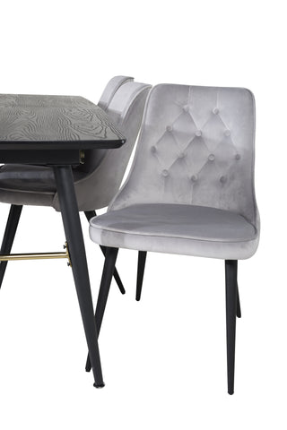 Venture Home Guld Förlängningsbord - 180/220*85*H76 Svart Faner - Svarta ben - Mässingsdetaljer+Velvet Deluxe Matstol - Ljusgrå / Svart_6