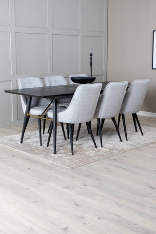 Venture Home Guld Förlängningsbord - 180/220*85*H76 Svart Faner - Svarta ben - Mässingsdetaljer+Velvet Deluxe Matstol - Svarta Ben - Ljusgrå Tyg_6