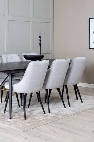 Venture Home Guld Förlängningsbord - 180/220*85*H76 Svart Faner - Svarta ben - Mässingsdetaljer+Velvet Deluxe Matstol - Svarta Ben - Ljusgrå Tyg_6