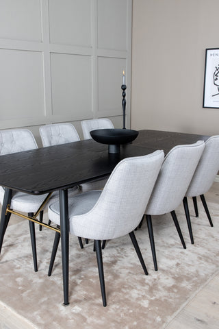 Venture Home Guld Förlängningsbord - 180/220*85*H76 Svart Faner - Svarta ben - Mässingsdetaljer+Velvet Deluxe Matstol - Svarta Ben - Ljusgrå Tyg_6