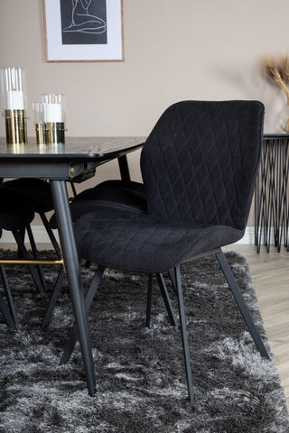 Venture Home Guld Förlängningsbord - 180/220*85*H76 Svart Faner - Svarta ben - Mässingsdetaljer+Gemma Matstol - Svarta Ben - Svart Tyg_6