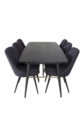 Venture Home Guld Förlängningsbord - 180/220*85*H76 Svart Faner - Svarta ben - Mässingsdetaljer+Velvet Deluxe Matstol - Svarta Ben - Svart Tyg_6