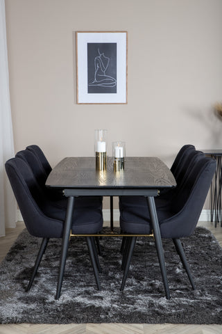 Venture Home Guld Förlängningsbord - 180/220*85*H76 Svart Faner - Svarta ben - Mässingsdetaljer+Velvet Deluxe Matstol - Svarta Ben - Svart Tyg_6