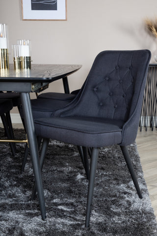 Venture Home Guld Förlängningsbord - 180/220*85*H76 Svart Faner - Svarta ben - Mässingsdetaljer+Velvet Deluxe Matstol - Svarta Ben - Svart Tyg_6
